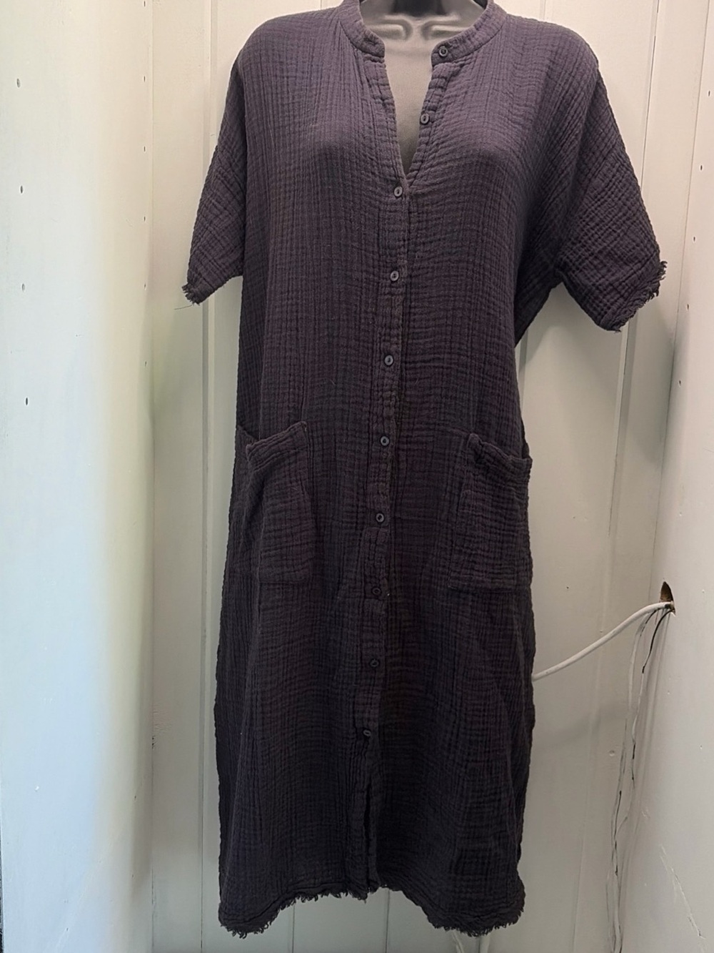 Eileen Fisher Organic Cotton Gauze Mandarin Collar Dress-Size: Medium Petite NWT